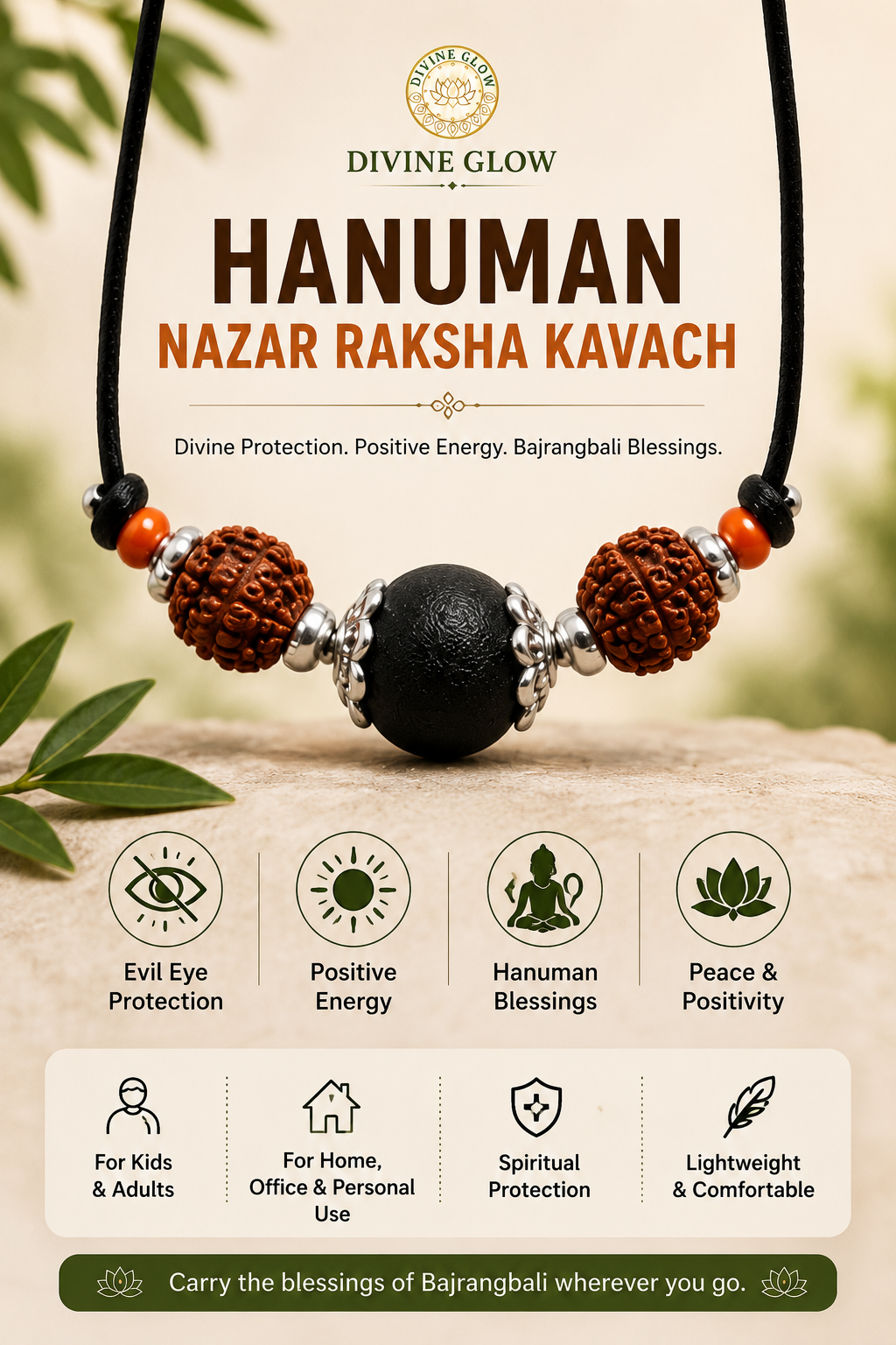 DIVINE GLOW Divya Nazar Battu Kavach, Rudraksha Beads, Evil Eye Protection, Positive Energy and Vastu Protection, for Home, Office and Personal Use