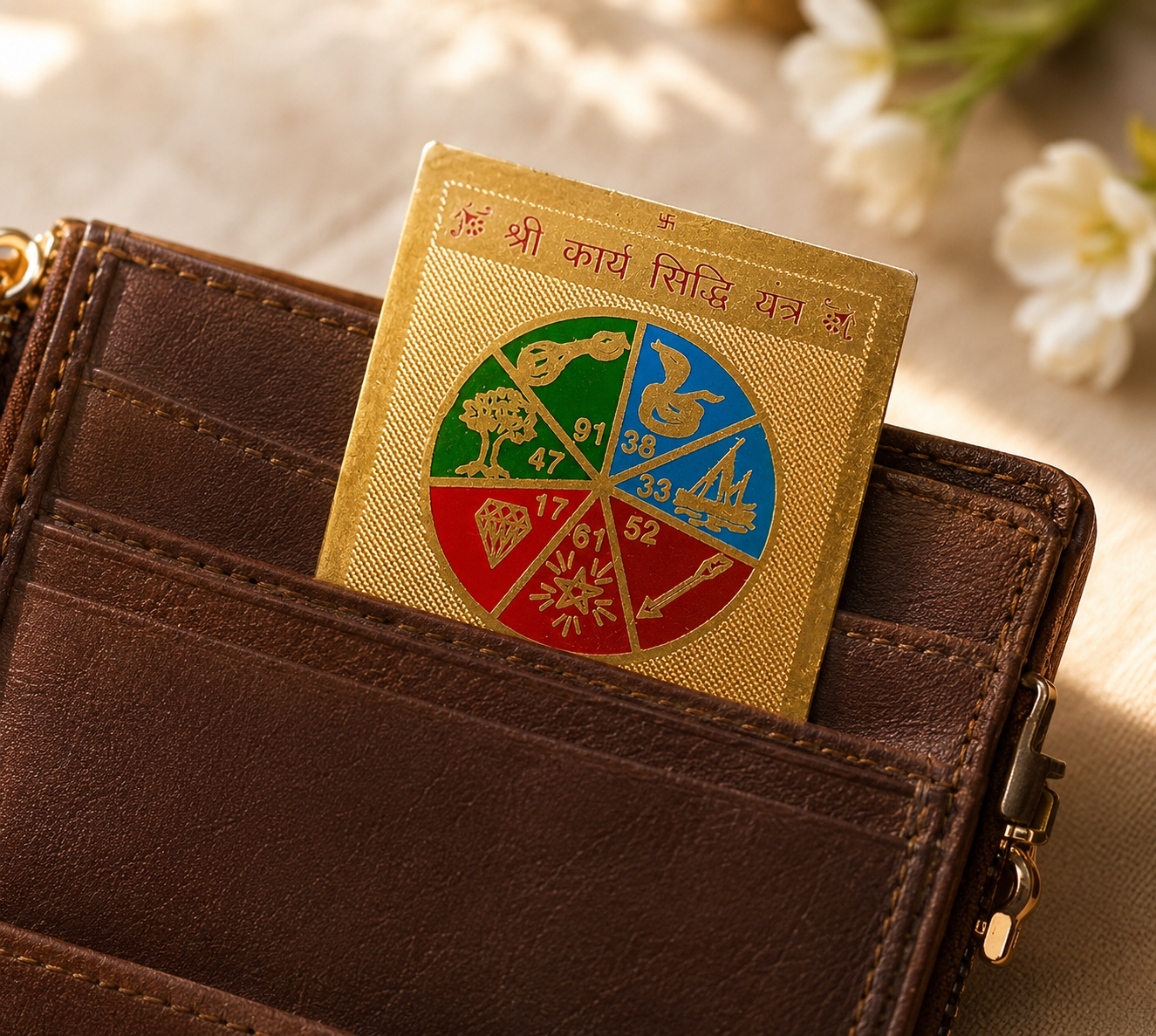 DIVINE GLOW Shri Sarva Karya Siddhi Yantra Wallet | A Sacred Companion for Your Dreams, Goals & New Beginnings | Divine Blessings for Success, Prosperity & Positive Progress.