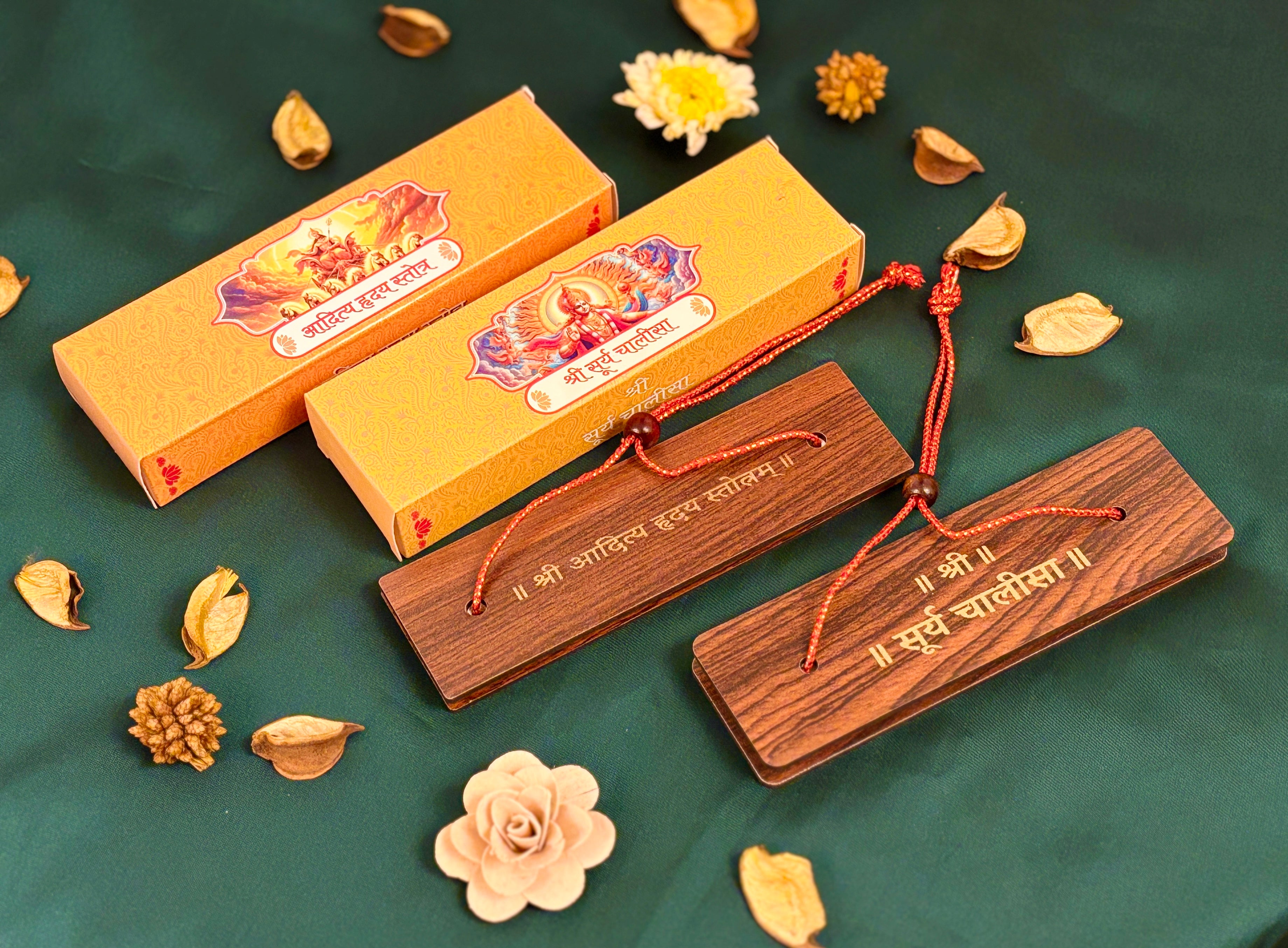 DIVINE GLOW Shri Surya Chalisa & Aditya Hridayam Stotra Wooden Book Combo | Lord Rama's Sacred Prayer Before Victory | Surya Dev's Blessings for Courage, Success, Prosperity & New Beginnings | Home Mandir Decor & Religious Gift