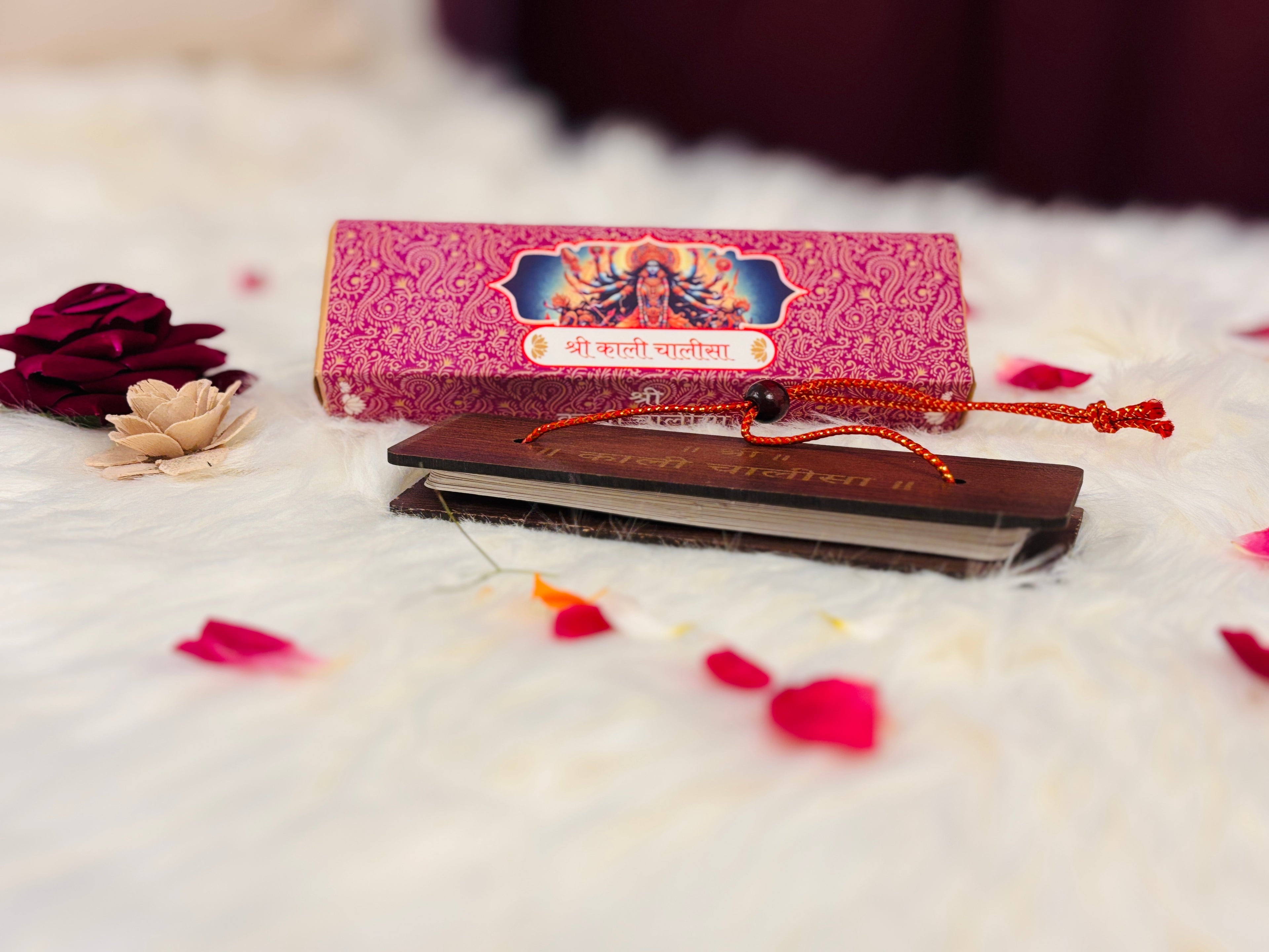 DIVINE GLOW Shri Kali Chalisa Wooden Book | Maa Kali – The Mother Who Protects, The Goddess Who Empowers | Courage, Protection & Faith for Home Mandir | Religious Gift